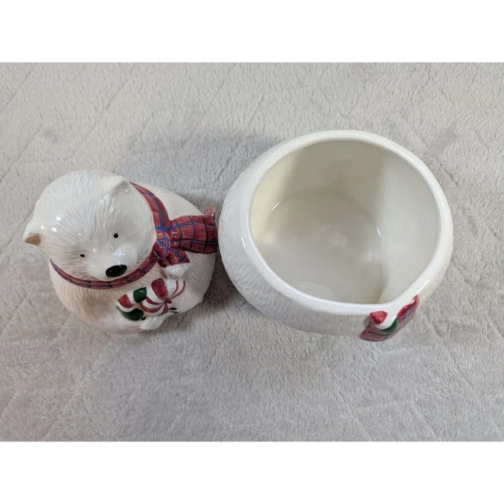 Vintage Pfaltzgraff Snow Bear Cookie Jar 8” Polar Bear Winter Pottery Candy Jar